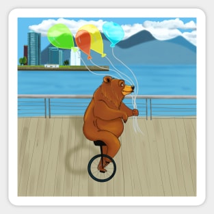 Bear in monocycle Sticker